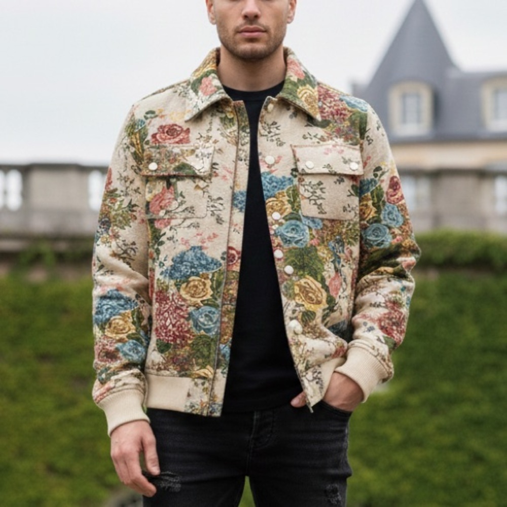 Majestik men’s tapestry-style floral jacquard patterns bomber jacket size S